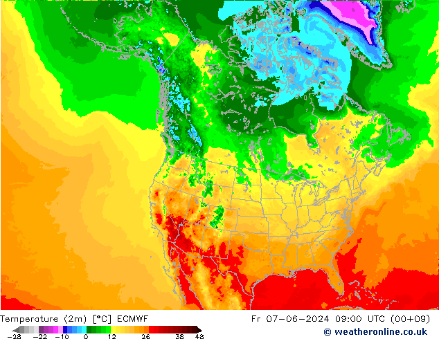 Temperature (2m) ECMWF Fr 07.06.2024 09 UTC