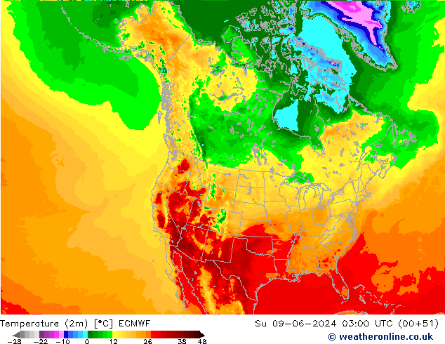 Temperatura (2m) ECMWF Dom 09.06.2024 03 UTC