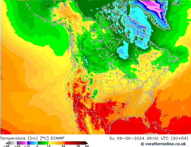 Temperatura (2m) ECMWF Dom 09.06.2024 06 UTC