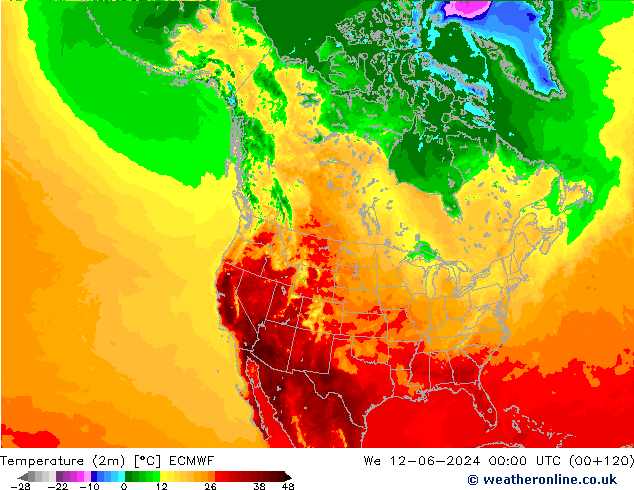 Sıcaklık Haritası (2m) ECMWF Çar 12.06.2024 00 UTC