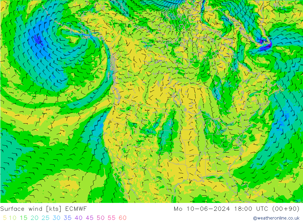 Bodenwind ECMWF Mo 10.06.2024 18 UTC