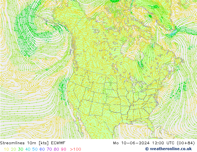 Streamlines 10m ECMWF Po 10.06.2024 12 UTC