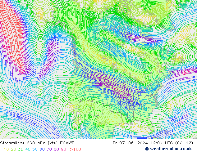 Streamlines 200 hPa ECMWF Fr 07.06.2024 12 UTC