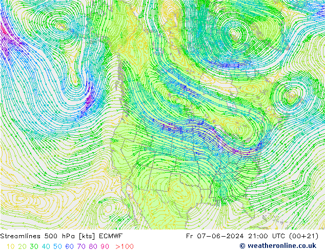 Linea di flusso 500 hPa ECMWF ven 07.06.2024 21 UTC