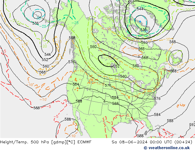 Height/Temp. 500 hPa ECMWF sab 08.06.2024 00 UTC