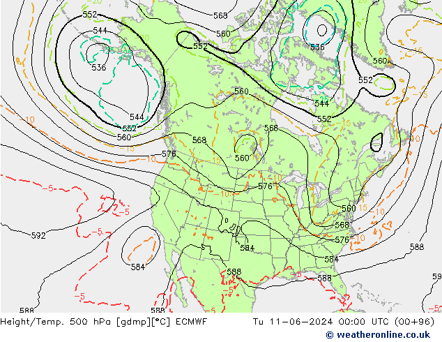 Z500/Yağmur (+YB)/Z850 ECMWF Sa 11.06.2024 00 UTC