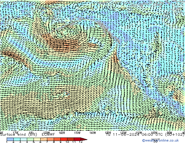  10 m (bft) ECMWF  11.06.2024 06 UTC