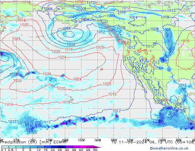 Totale neerslag (6h) ECMWF di 11.06.2024 12 UTC