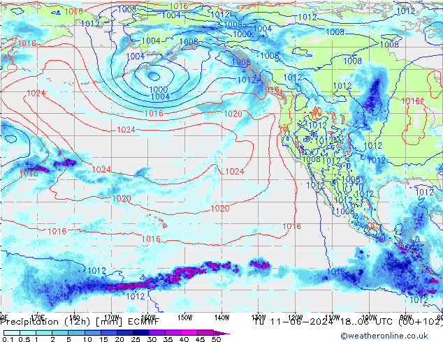 Precipitation (12h) ECMWF Út 11.06.2024 06 UTC