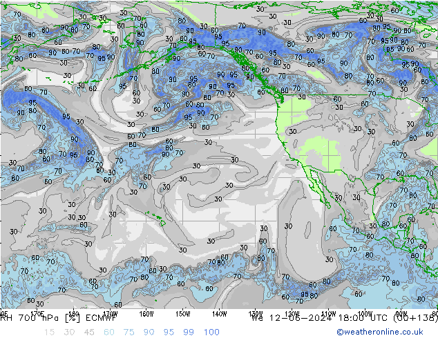 RH 700 hPa ECMWF Qua 12.06.2024 18 UTC