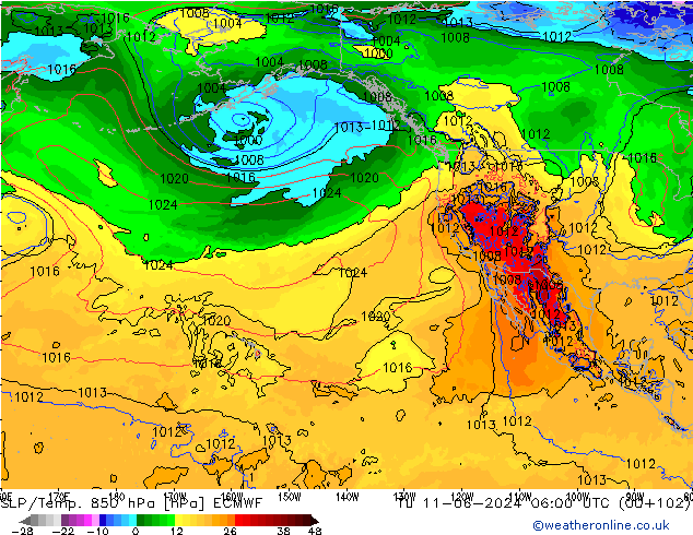 SLP/Temp. 850 hPa ECMWF  11.06.2024 06 UTC