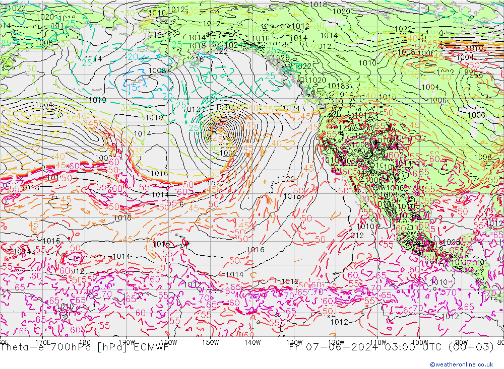 Theta-e 700гПа ECMWF пт 07.06.2024 03 UTC