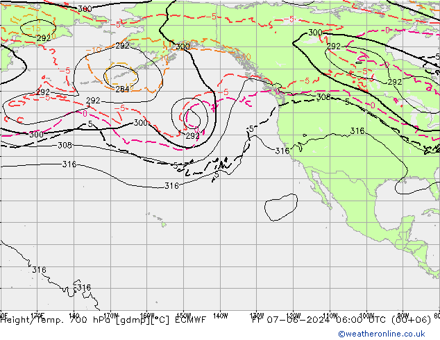 Géop./Temp. 700 hPa ECMWF ven 07.06.2024 06 UTC