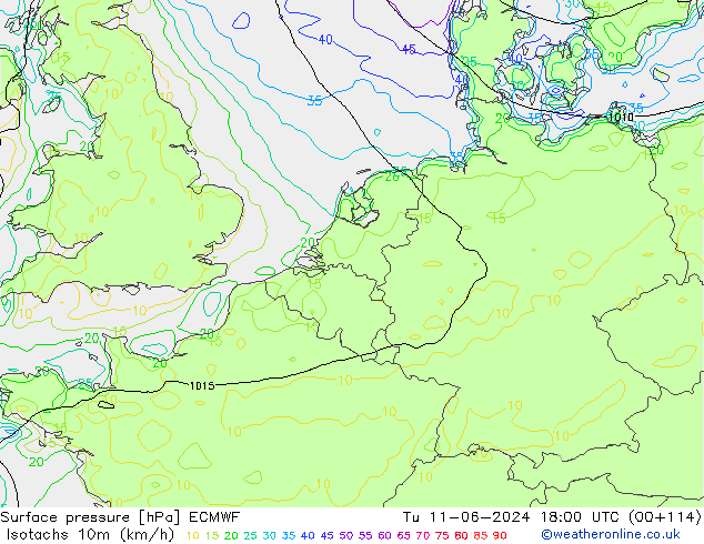 Isotachs (kph) ECMWF mar 11.06.2024 18 UTC