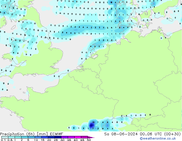 Z500/Rain (+SLP)/Z850 ECMWF Sáb 08.06.2024 06 UTC