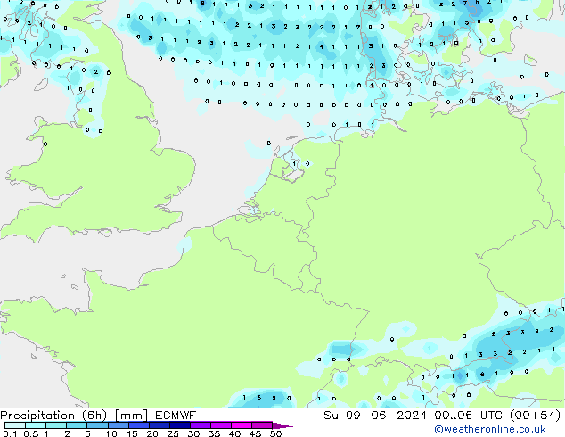 Precipitação (6h) ECMWF Dom 09.06.2024 06 UTC