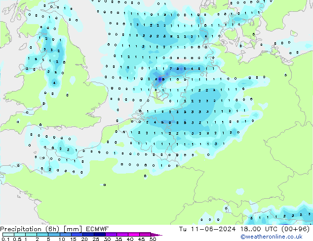 Z500/Rain (+SLP)/Z850 ECMWF Tu 11.06.2024 00 UTC