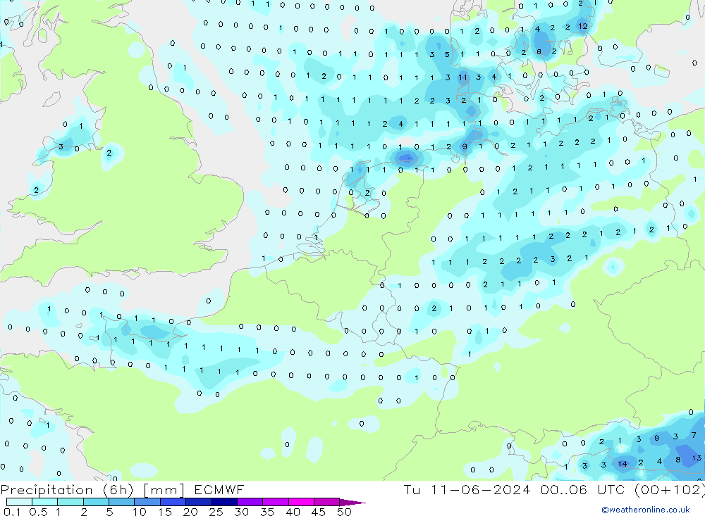 Yağış (6h) ECMWF Sa 11.06.2024 06 UTC