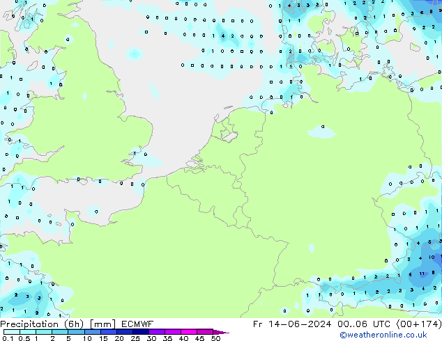 Précipitation (6h) ECMWF ven 14.06.2024 06 UTC