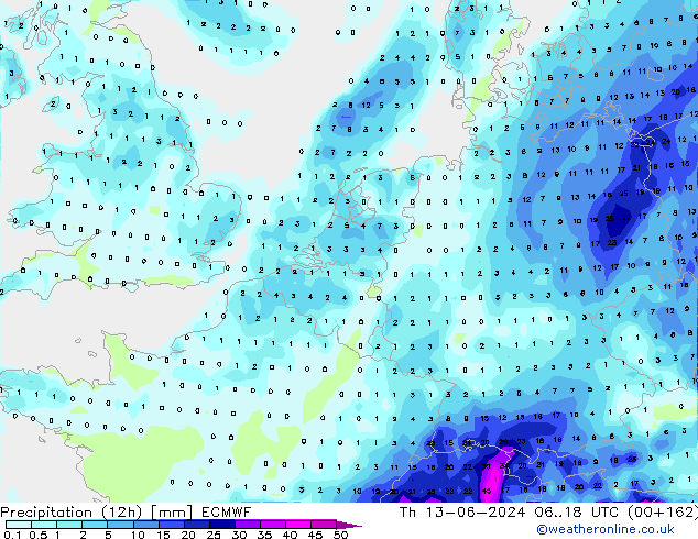 Yağış (12h) ECMWF Per 13.06.2024 18 UTC