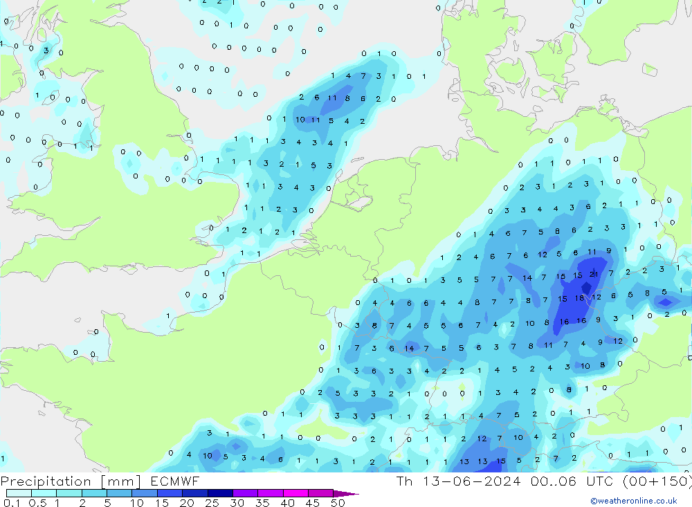 Srážky ECMWF Čt 13.06.2024 06 UTC