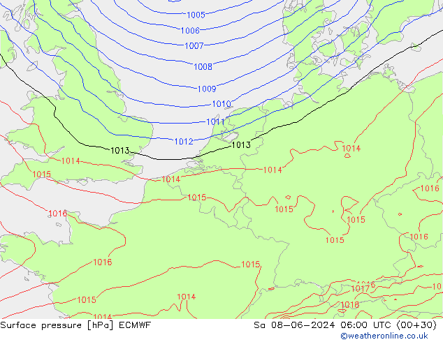 Presión superficial ECMWF sáb 08.06.2024 06 UTC