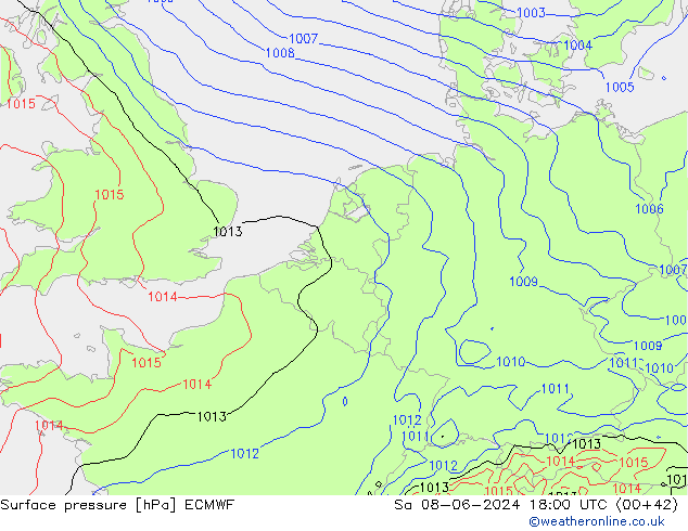 Atmosférický tlak ECMWF So 08.06.2024 18 UTC