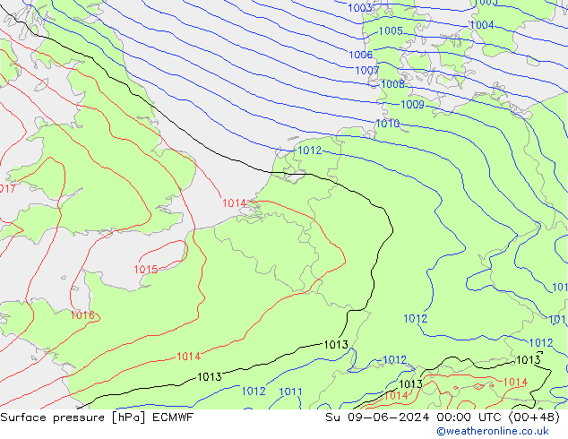 Surface pressure ECMWF Su 09.06.2024 00 UTC