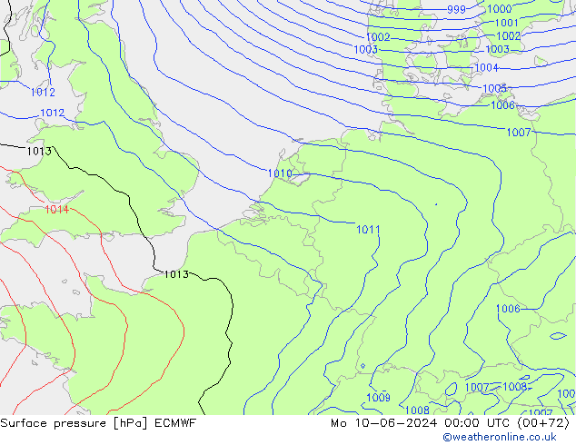 pressão do solo ECMWF Seg 10.06.2024 00 UTC