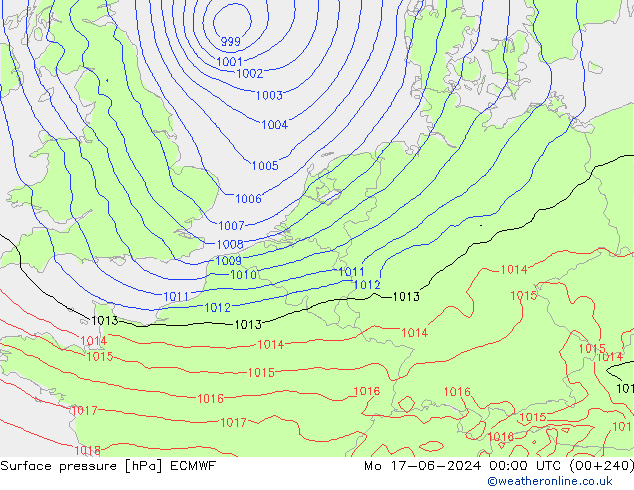 Surface pressure ECMWF Mo 17.06.2024 00 UTC