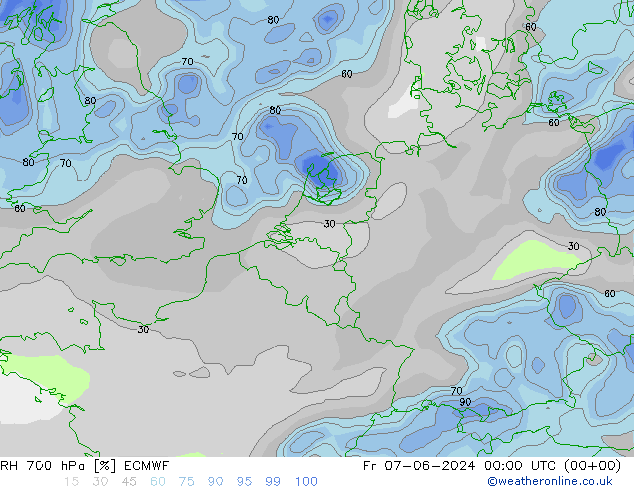 RH 700 hPa ECMWF Fr 07.06.2024 00 UTC