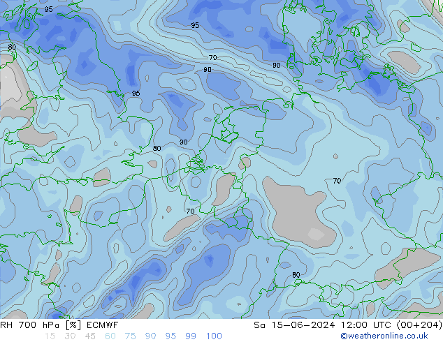 RH 700 hPa ECMWF so. 15.06.2024 12 UTC