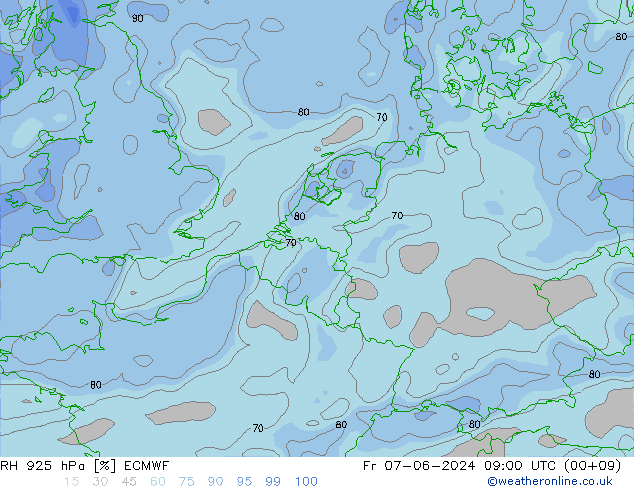 RH 925 гПа ECMWF пт 07.06.2024 09 UTC