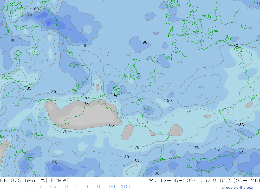 Humidité rel. 925 hPa ECMWF mer 12.06.2024 06 UTC