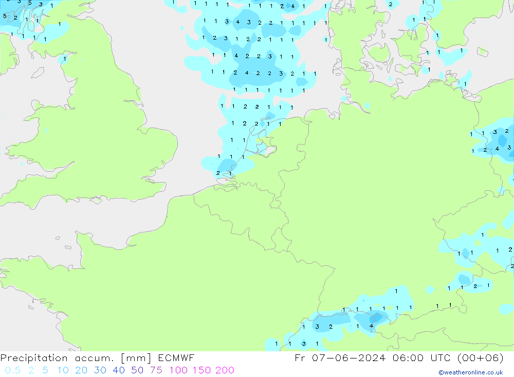 Precipitation accum. ECMWF  07.06.2024 06 UTC