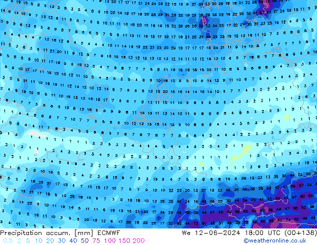 Precipitation accum. ECMWF  12.06.2024 18 UTC