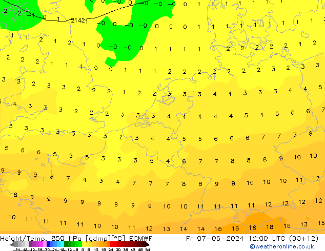 Z500/Rain (+SLP)/Z850 ECMWF ven 07.06.2024 12 UTC