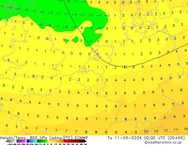 Z500/Rain (+SLP)/Z850 ECMWF Tu 11.06.2024 00 UTC