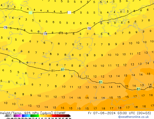 Height/Temp. 925 hPa ECMWF Fr 07.06.2024 03 UTC