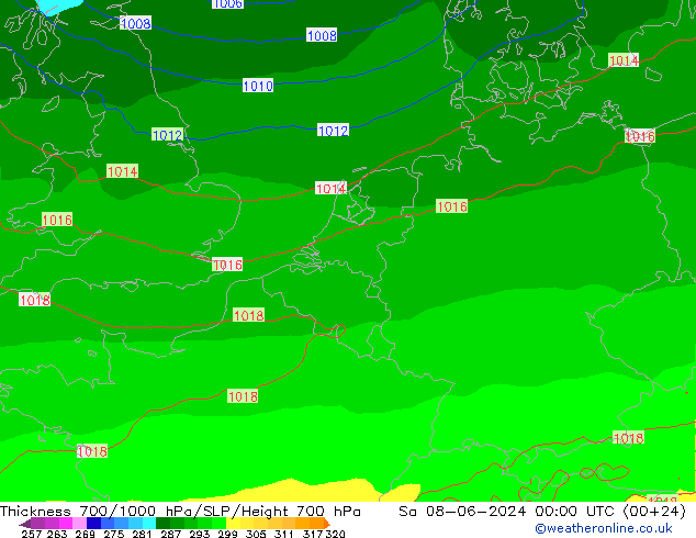 Thck 700-1000 hPa ECMWF so. 08.06.2024 00 UTC