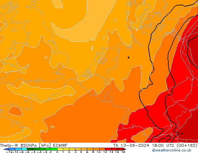 Theta-W 850hPa ECMWF Per 13.06.2024 18 UTC