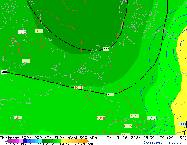 Thck 500-1000hPa ECMWF Th 13.06.2024 18 UTC