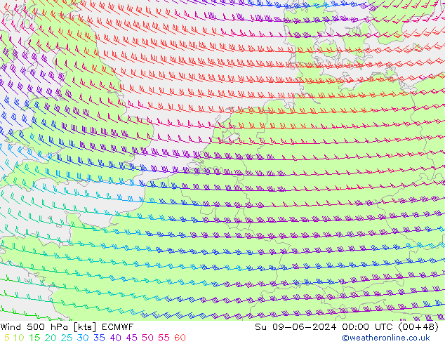 Viento 500 hPa ECMWF dom 09.06.2024 00 UTC