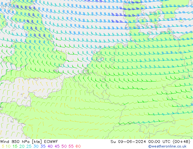 Viento 850 hPa ECMWF dom 09.06.2024 00 UTC