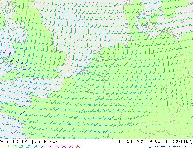 Vento 850 hPa ECMWF Sáb 15.06.2024 00 UTC