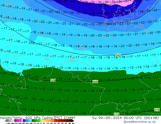 Z500/Rain (+SLP)/Z850 ECMWF So 09.06.2024 00 UTC