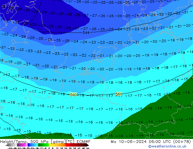 Hoogte/Temp. 500 hPa ECMWF ma 10.06.2024 06 UTC