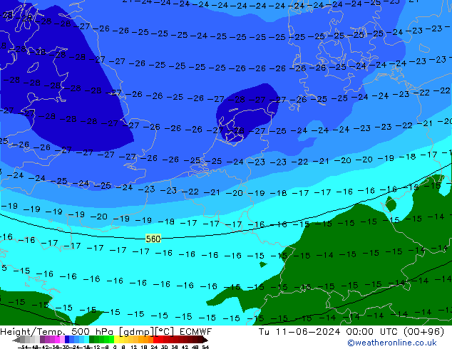 Z500/Rain (+SLP)/Z850 ECMWF Tu 11.06.2024 00 UTC