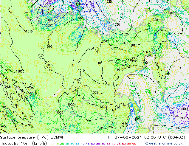 Isotachen (km/h) ECMWF vr 07.06.2024 03 UTC