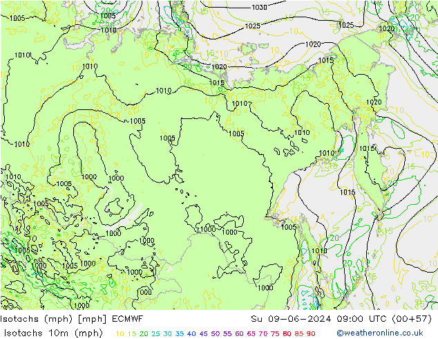 Isotachs (mph) ECMWF  09.06.2024 09 UTC